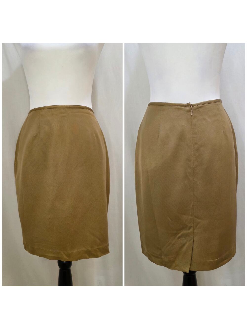 Ann Taylor Vintage 90s Y2K Silk Office Siren Pencil Skirt, Gold, Size 6